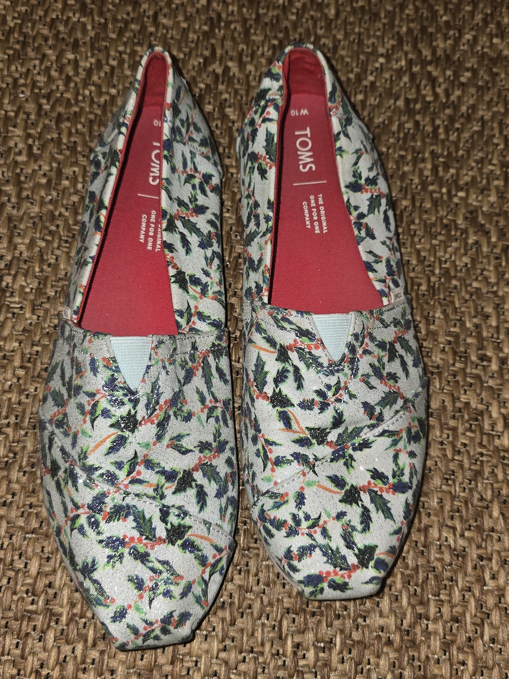 Toms Mint Holly Jolly Canvas Slip-On Flats